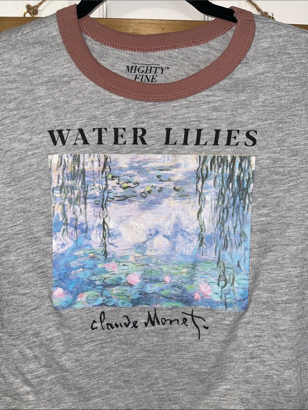 Mighty Fine Gray Crop Tee with Dusty Rose Ringer Trim XL
